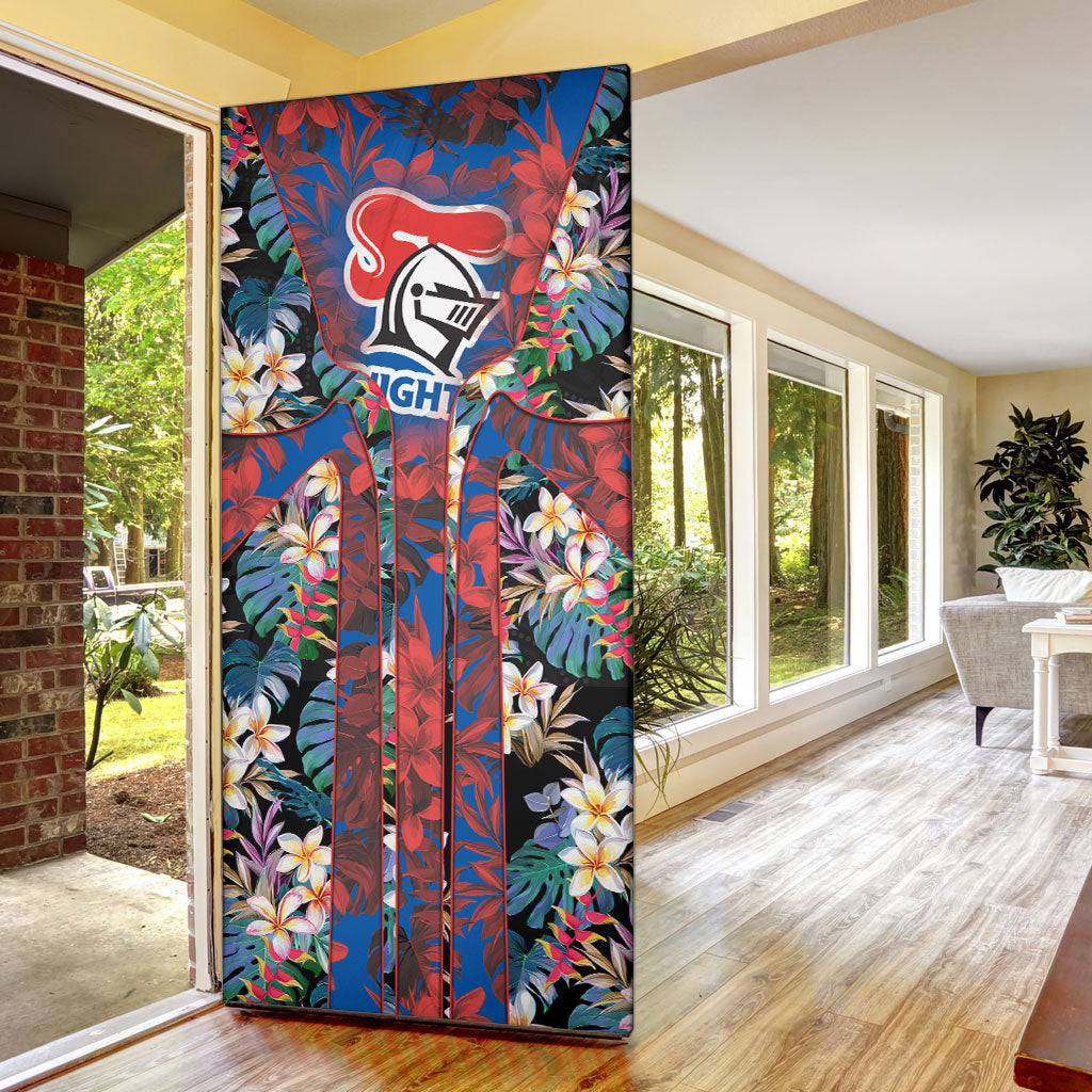 Newcastle Knights Door Cover Tropical Hibiscus Floral Pattern With Blue And Red Accents