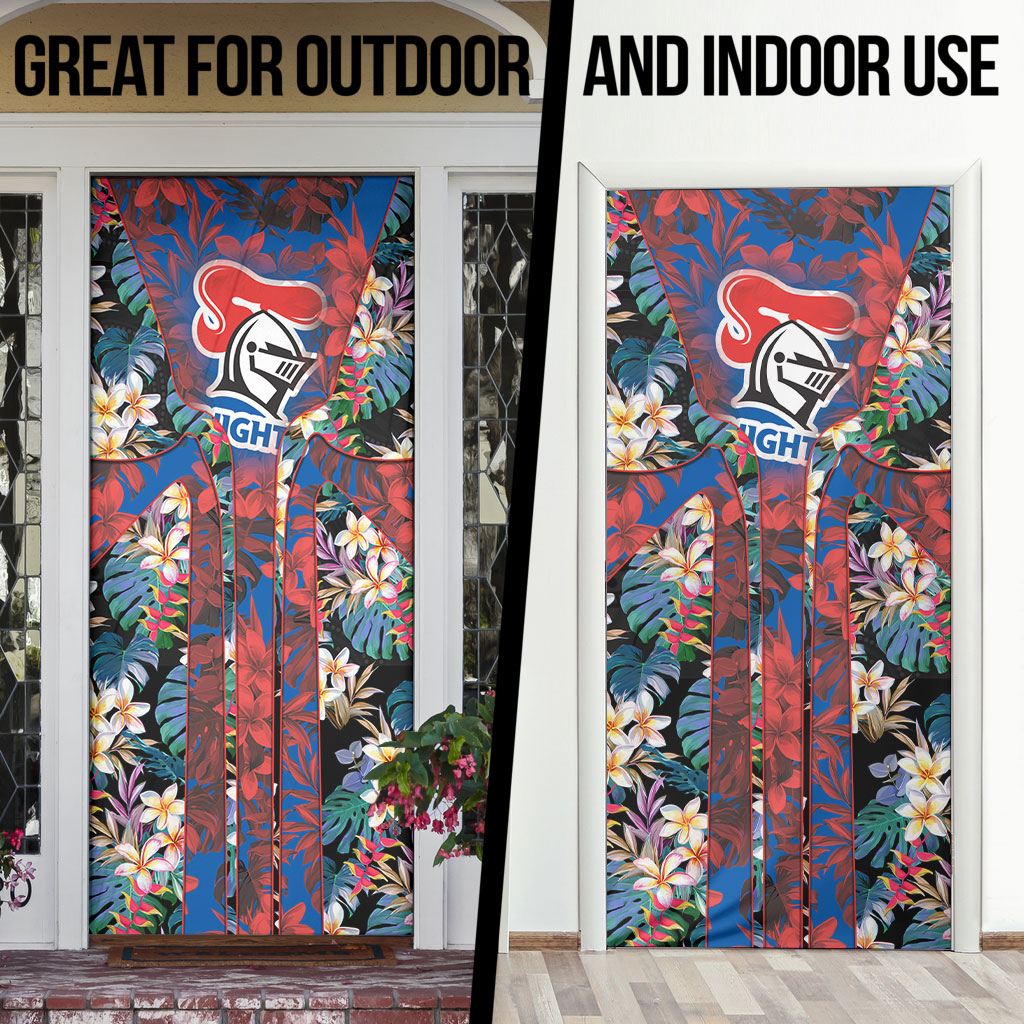 Newcastle Knights Door Cover Tropical Hibiscus Floral Pattern With Blue And Red Accents