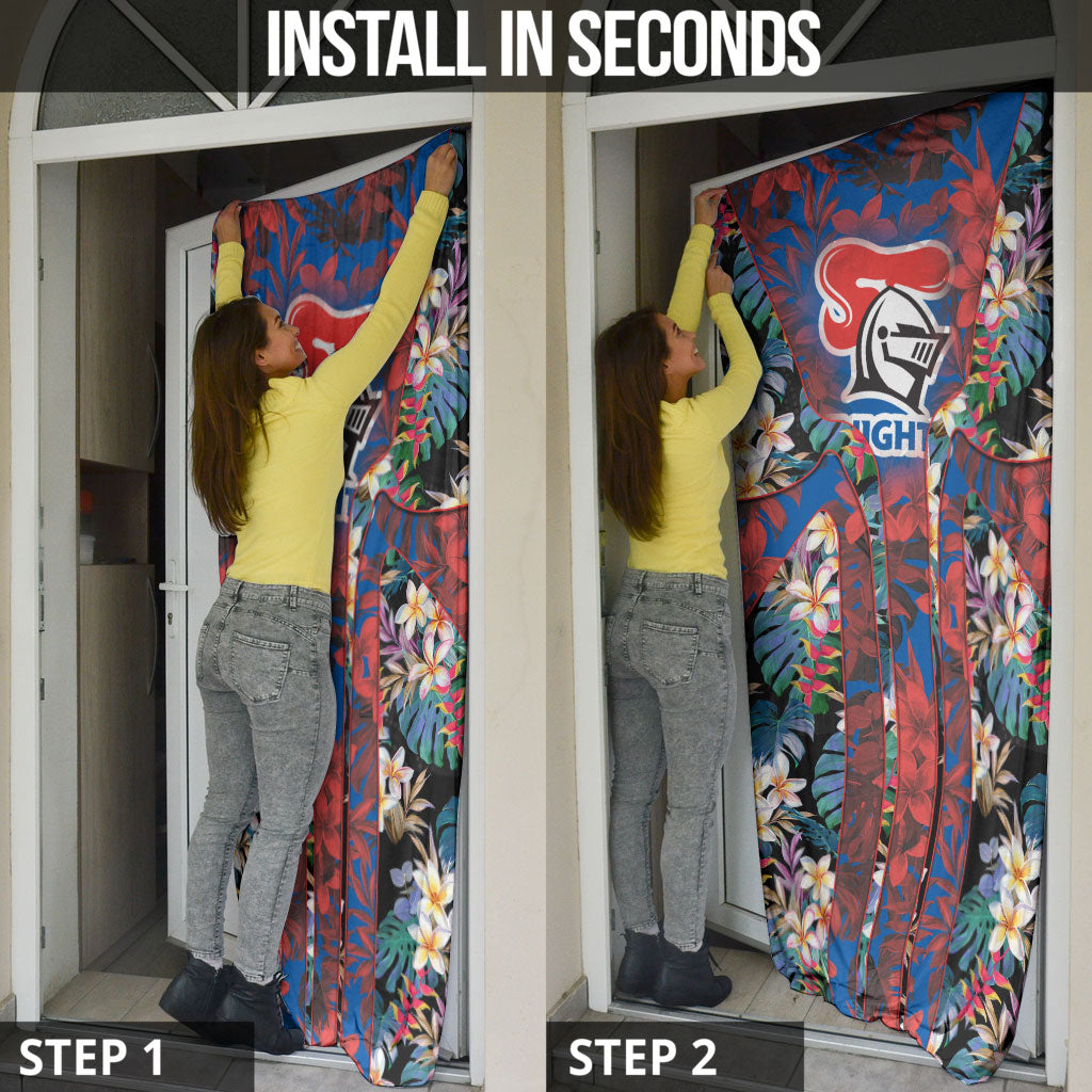 Newcastle Knights Door Cover Tropical Hibiscus Floral Pattern With Blue And Red Accents