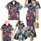 Newcastle Knights Family Matching Mermaid Dress and Hawaiian Shirt Tropical Hibiscus Floral Pattern With Blue And Red Accents