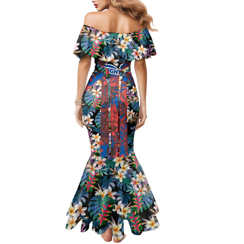 Newcastle Knights Family Matching Mermaid Dress and Hawaiian Shirt Tropical Hibiscus Floral Pattern With Blue And Red Accents