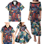 Newcastle Knights Family Matching Puletasi and Hawaiian Shirt Tropical Hibiscus Floral Pattern With Blue And Red Accents