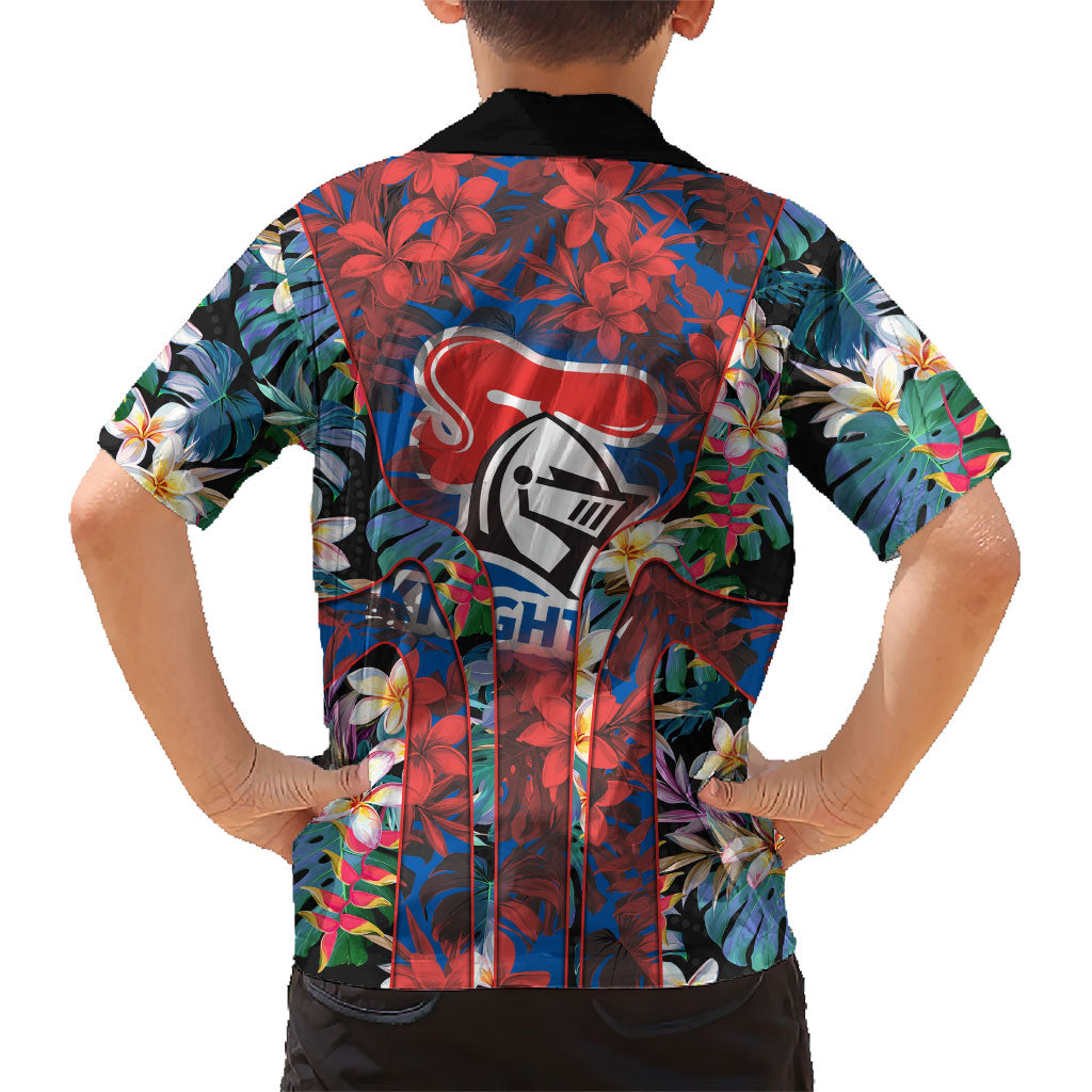 Newcastle Knights Family Matching Puletasi and Hawaiian Shirt Tropical Hibiscus Floral Pattern With Blue And Red Accents