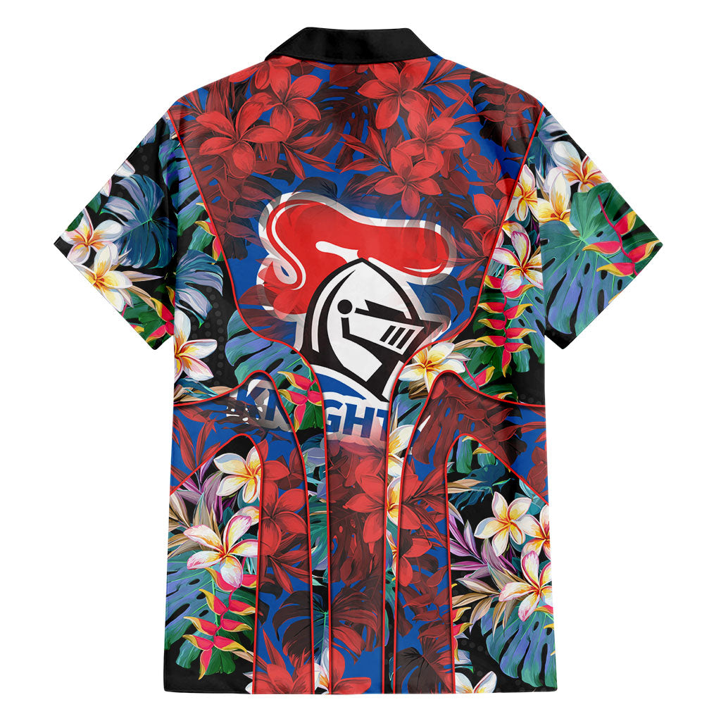Newcastle Knights Family Matching Puletasi and Hawaiian Shirt Tropical Hibiscus Floral Pattern With Blue And Red Accents