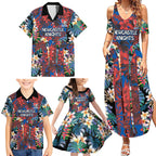 Newcastle Knights Family Matching Summer Maxi Dress and Hawaiian Shirt Tropical Hibiscus Floral Pattern With Blue And Red Accents