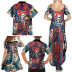 Newcastle Knights Family Matching Summer Maxi Dress and Hawaiian Shirt Tropical Hibiscus Floral Pattern With Blue And Red Accents