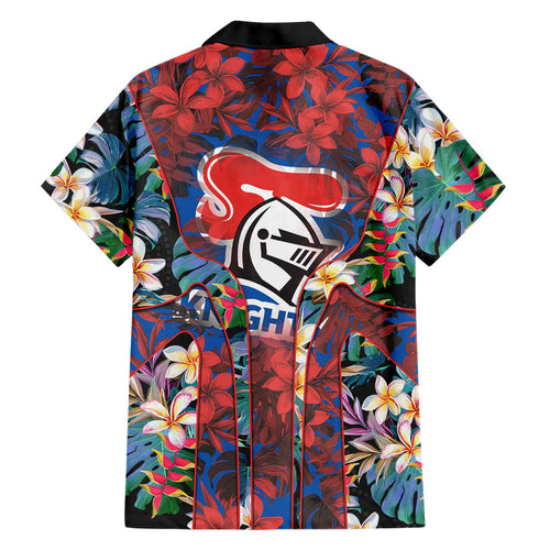 Newcastle Knights Family Matching Summer Maxi Dress and Hawaiian Shirt Tropical Hibiscus Floral Pattern With Blue And Red Accents