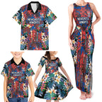 Newcastle Knights Family Matching Tank Maxi Dress and Hawaiian Shirt Tropical Hibiscus Floral Pattern With Blue And Red Accents