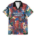 Newcastle Knights Family Matching Tank Maxi Dress and Hawaiian Shirt Tropical Hibiscus Floral Pattern With Blue And Red Accents