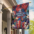 Newcastle Knights Garden Flag Tropical Hibiscus Floral Pattern With Blue And Red Accents
