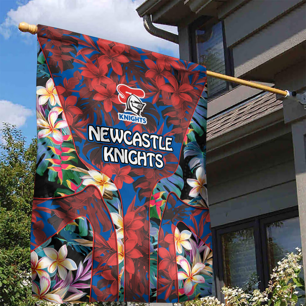 Newcastle Knights Garden Flag Tropical Hibiscus Floral Pattern With Blue And Red Accents