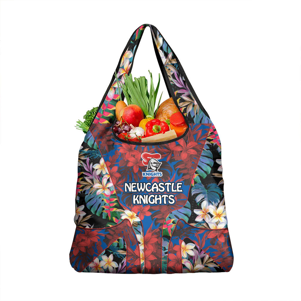 Newcastle Knights Grocery Bag Tropical Hibiscus Floral Pattern With Blue And Red Accents