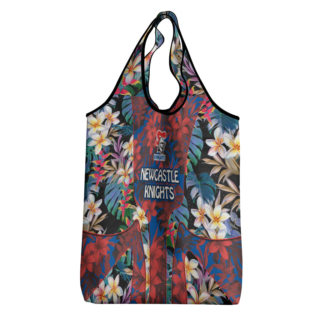 Newcastle Knights Grocery Bag Tropical Hibiscus Floral Pattern With Blue And Red Accents
