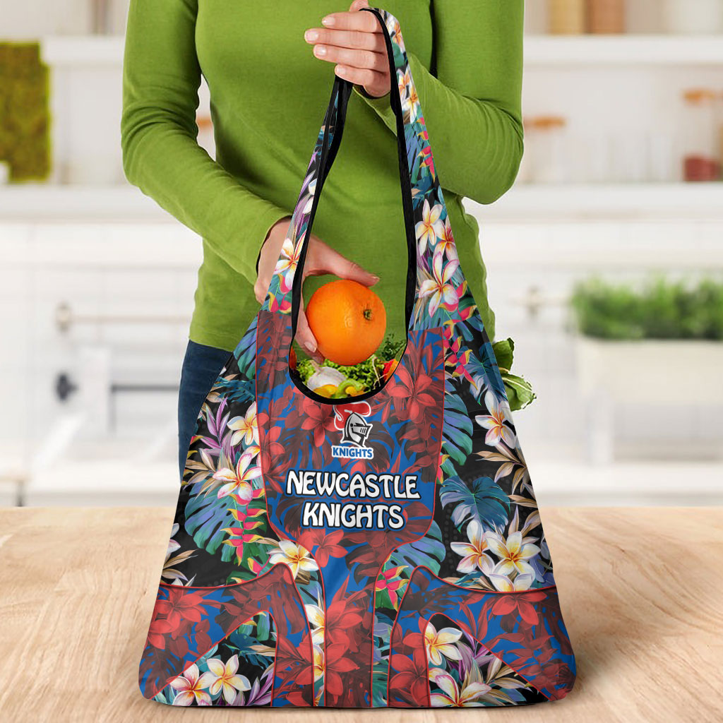 Newcastle Knights Grocery Bag Tropical Hibiscus Floral Pattern With Blue And Red Accents