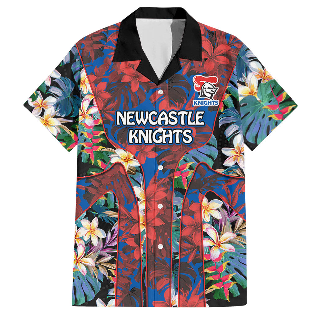 Newcastle Knights Hawaiian Shirt Tropical Hibiscus Floral Pattern With Blue And Red Accents