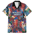 Newcastle Knights Hawaiian Shirt Tropical Hibiscus Floral Pattern With Blue And Red Accents
