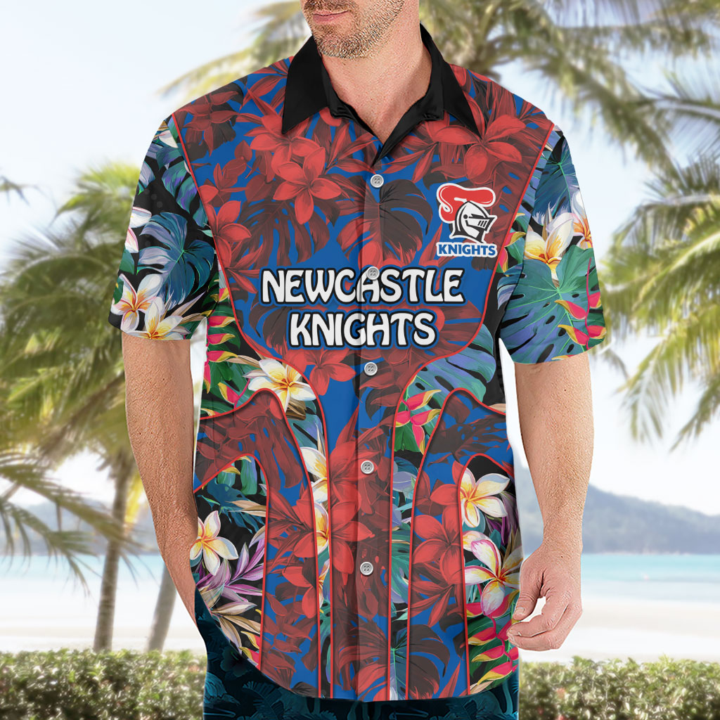 Newcastle Knights Hawaiian Shirt Tropical Hibiscus Floral Pattern With Blue And Red Accents