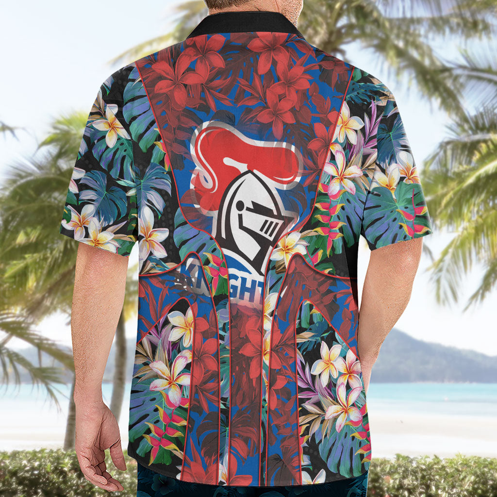 Newcastle Knights Hawaiian Shirt Tropical Hibiscus Floral Pattern With Blue And Red Accents