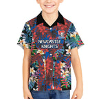 Newcastle Knights Hawaiian Shirt Tropical Hibiscus Floral Pattern With Blue And Red Accents