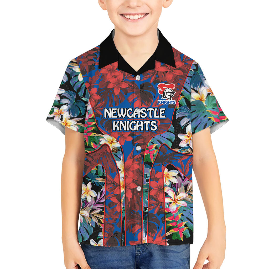 Newcastle Knights Hawaiian Shirt Tropical Hibiscus Floral Pattern With Blue And Red Accents