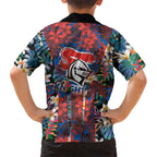 Newcastle Knights Hawaiian Shirt Tropical Hibiscus Floral Pattern With Blue And Red Accents