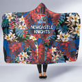 Newcastle Knights Hooded Blanket Tropical Hibiscus Floral Pattern With Blue And Red Accents