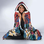 Newcastle Knights Hooded Blanket Tropical Hibiscus Floral Pattern With Blue And Red Accents
