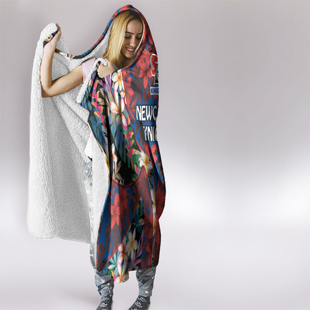 Newcastle Knights Hooded Blanket Tropical Hibiscus Floral Pattern With Blue And Red Accents