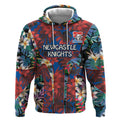 Newcastle Knights Hoodie Tropical Hibiscus Floral Pattern With Blue And Red Accents