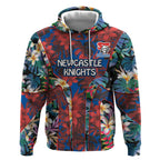 Newcastle Knights Hoodie Tropical Hibiscus Floral Pattern With Blue And Red Accents