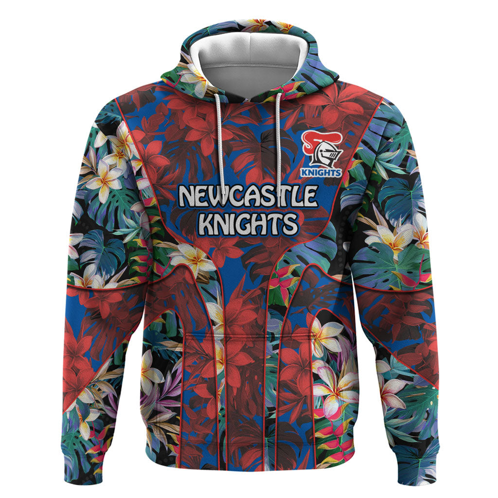 Newcastle Knights Hoodie Tropical Hibiscus Floral Pattern With Blue And Red Accents