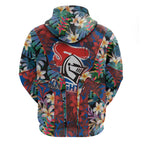 Newcastle Knights Hoodie Tropical Hibiscus Floral Pattern With Blue And Red Accents
