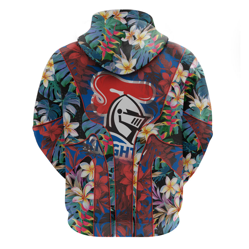 Newcastle Knights Hoodie Tropical Hibiscus Floral Pattern With Blue And Red Accents