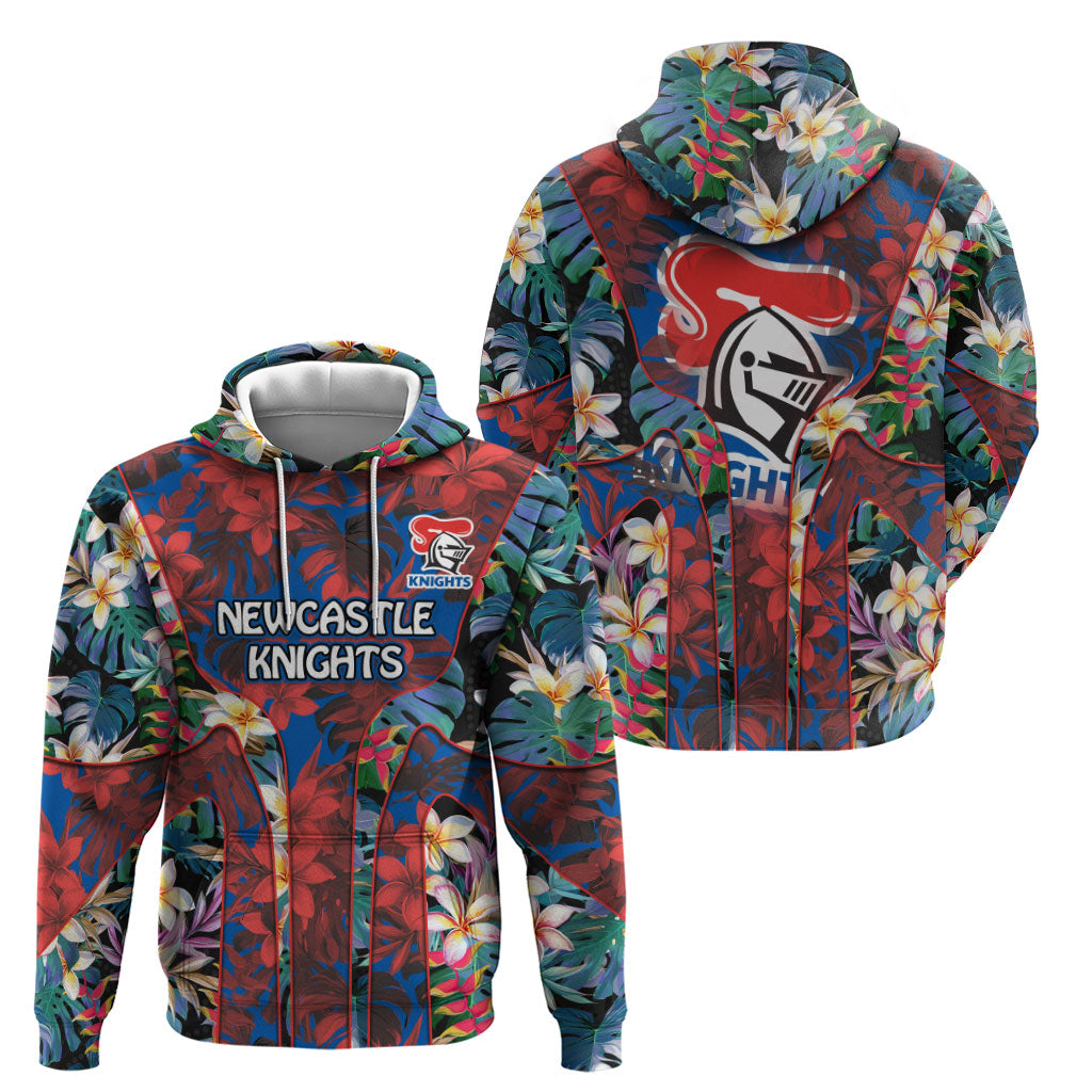 Newcastle Knights Hoodie Tropical Hibiscus Floral Pattern With Blue And Red Accents