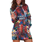 Newcastle Knights Hoodie Dress Tropical Hibiscus Floral Pattern With Blue And Red Accents