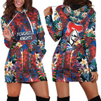 Newcastle Knights Hoodie Dress Tropical Hibiscus Floral Pattern With Blue And Red Accents