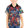 Newcastle Knights Kid Hawaiian Shirt Tropical Hibiscus Floral Pattern With Blue And Red Accents