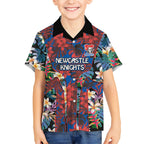 Newcastle Knights Kid Hawaiian Shirt Tropical Hibiscus Floral Pattern With Blue And Red Accents