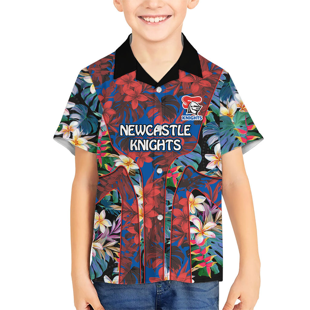 Newcastle Knights Kid Hawaiian Shirt Tropical Hibiscus Floral Pattern With Blue And Red Accents