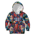 Newcastle Knights Kid Hoodie Tropical Hibiscus Floral Pattern With Blue And Red Accents
