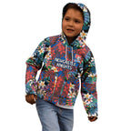 Newcastle Knights Kid Hoodie Tropical Hibiscus Floral Pattern With Blue And Red Accents