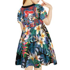 Newcastle Knights Kid Short Sleeve Dress Tropical Hibiscus Floral Pattern With Blue And Red Accents