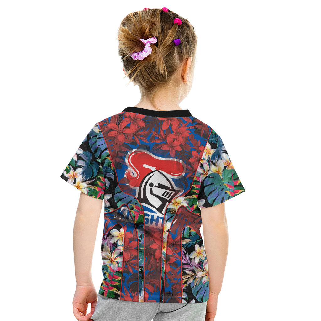 Newcastle Knights Kid T Shirt Tropical Hibiscus Floral Pattern With Blue And Red Accents