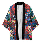 Newcastle Knights Kimono Tropical Hibiscus Floral Pattern With Blue And Red Accents