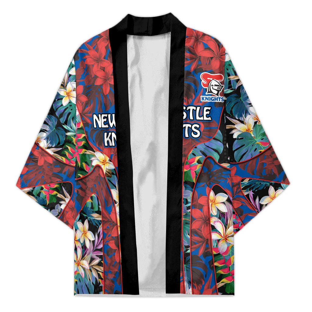 Newcastle Knights Kimono Tropical Hibiscus Floral Pattern With Blue And Red Accents