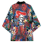 Newcastle Knights Kimono Tropical Hibiscus Floral Pattern With Blue And Red Accents