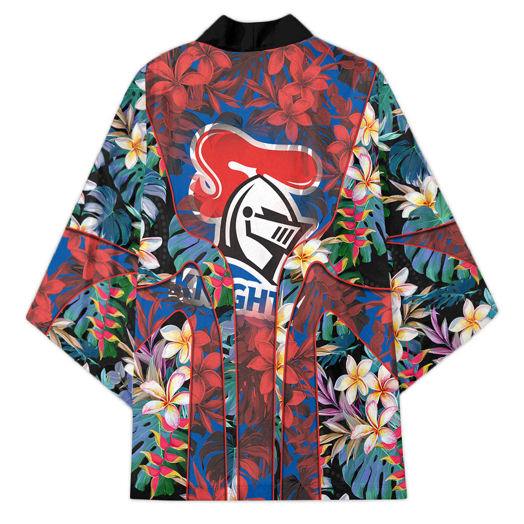 Newcastle Knights Kimono Tropical Hibiscus Floral Pattern With Blue And Red Accents