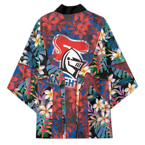 Newcastle Knights Kimono Tropical Hibiscus Floral Pattern With Blue And Red Accents