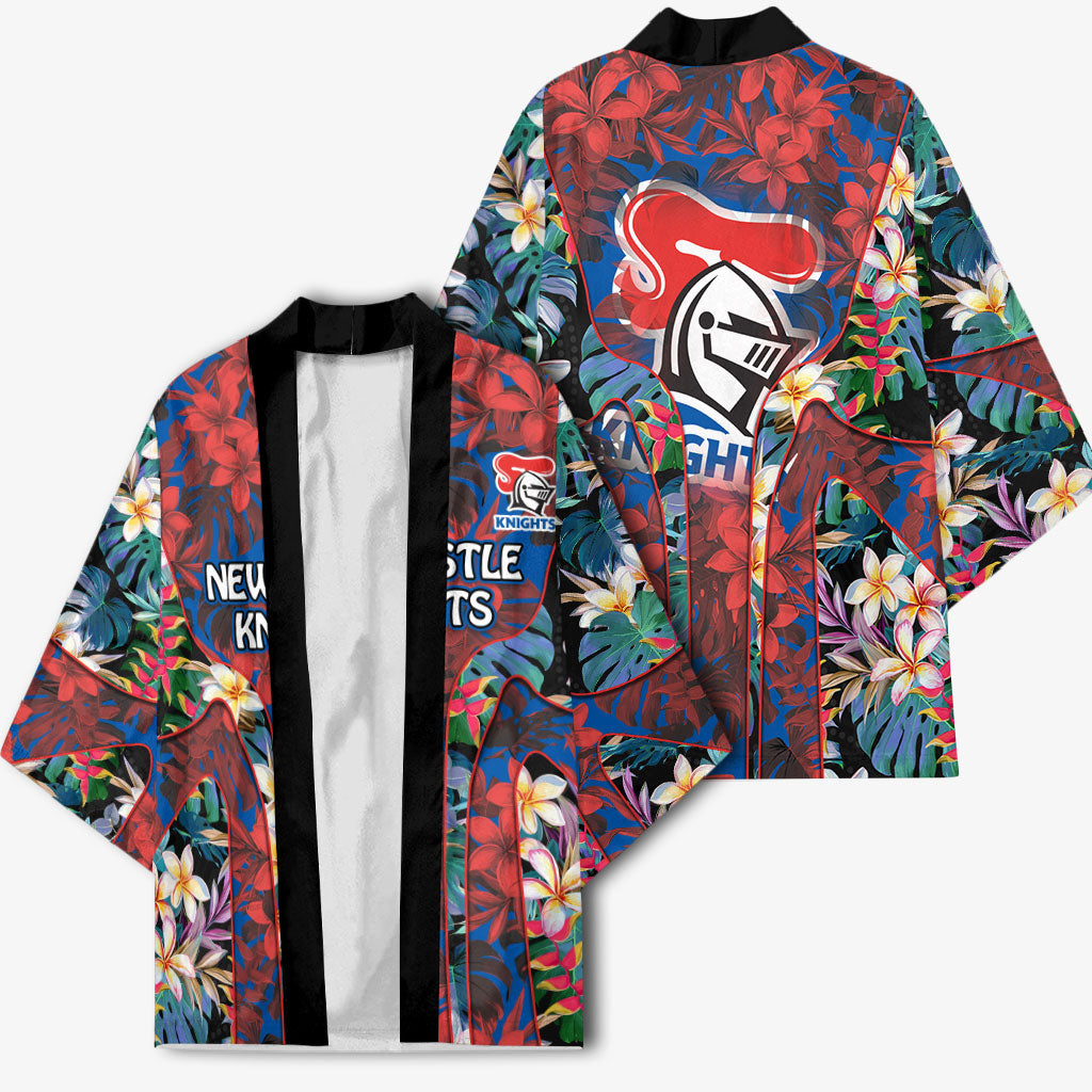 Newcastle Knights Kimono Tropical Hibiscus Floral Pattern With Blue And Red Accents