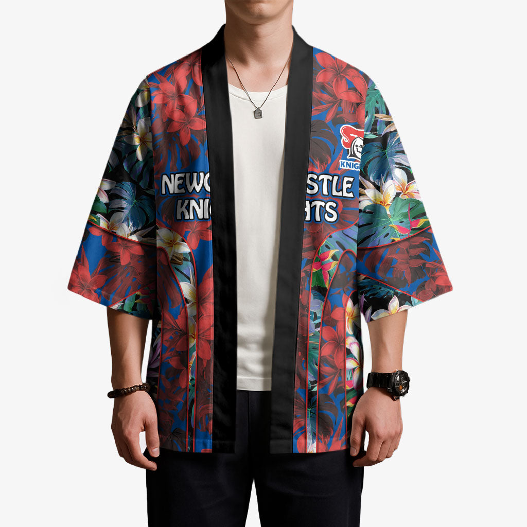 Newcastle Knights Kimono Tropical Hibiscus Floral Pattern With Blue And Red Accents